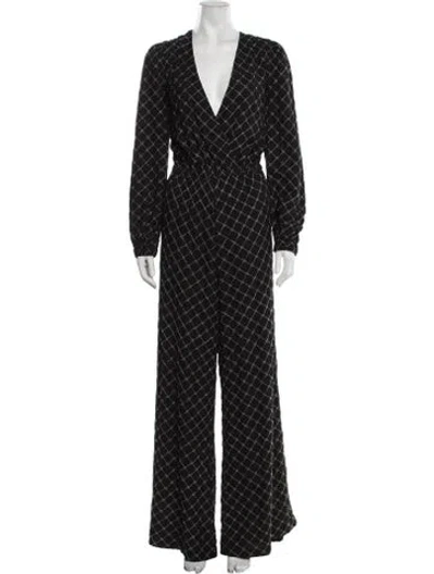 Pre-owned Tularosa Patterned V-neck Jumpsuit In Black