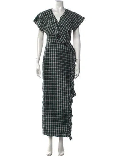 Pre-owned Tularosa Plaid Print Long Dress In Green
