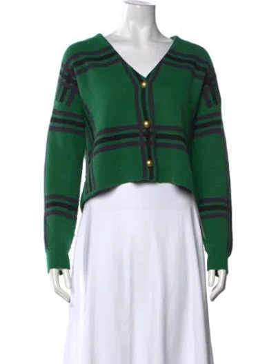 Pre-owned Tularosa Plaid Print V-neck Sweater In Green