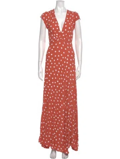 Pre-owned Tularosa Polka Dot Print Long Dress In Orange