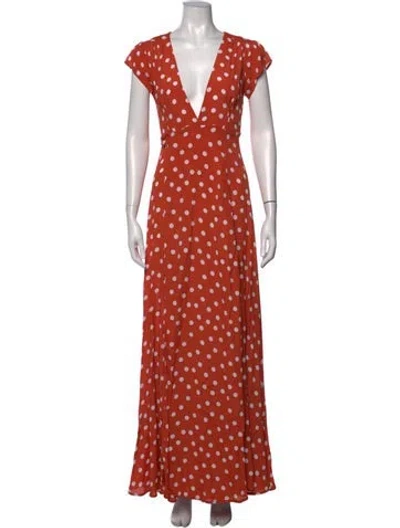 Pre-owned Tularosa Polka Dot Print Long Dress In Orange
