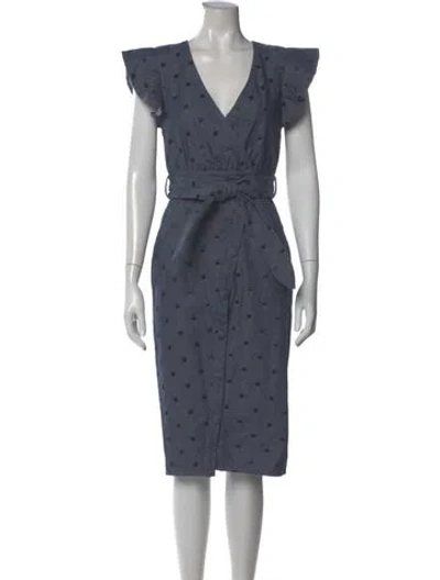 Pre-owned Tularosa Polka Dot Print Midi Length Dress In Blue