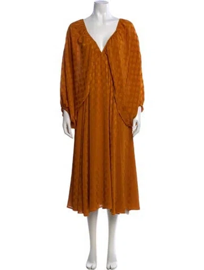 Pre-owned Tularosa Polka Dot Print Midi Length Dress In Yellow