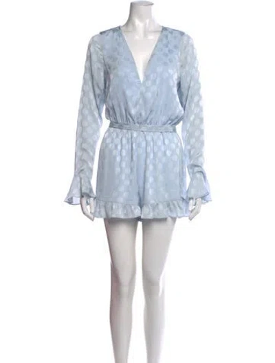 Pre-owned Tularosa Polka Dot Print V-neck Romper In Blue