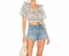 Tularosa Selma Wrap Striped Ruffle Short Sleeve Crop Top In Grey, White In Multi