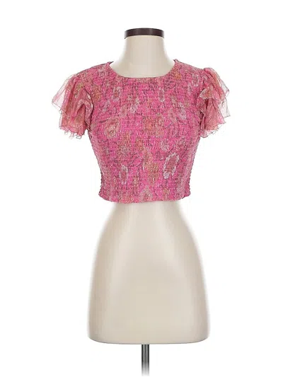 Pre-owned Tularosa Short Sleeve Top Pink Sweetheart Neckline Tops