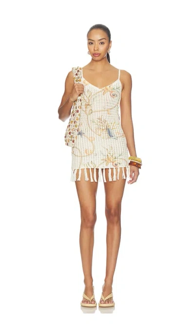 Tularosa Sinta Open Knit Fringe Mini Dress In Cream Multi