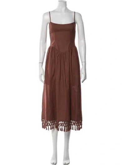 Pre-owned Tularosa Square Neckline Midi Length Dress In Brown
