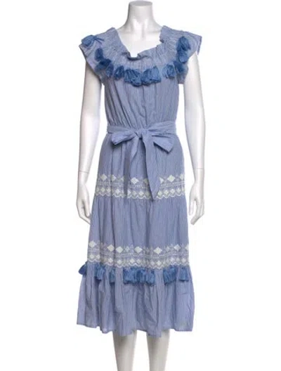 Pre-owned Tularosa Striped Midi Length Dress In Blue