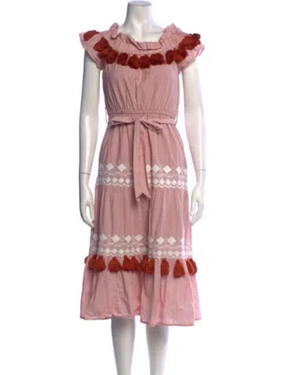 Pre-owned Tularosa Striped Midi Length Dress In Orange/white