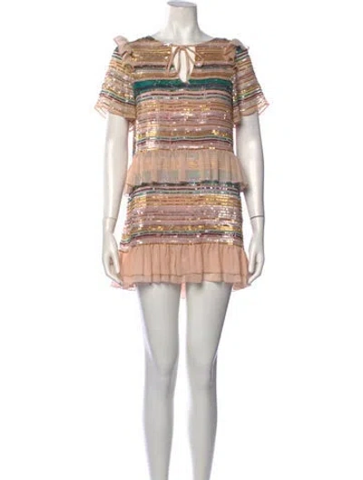 Pre-owned Tularosa Striped Mini Dress In Green/neutrals/purple