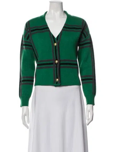 Pre-owned Tularosa Striped V-neck Sweater In Green