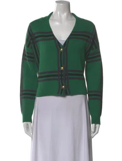 Pre-owned Tularosa Striped V-neck Sweater In Green