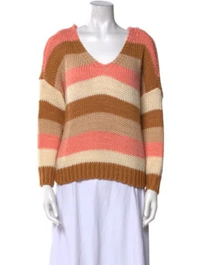 Pre-owned Tularosa Striped V-neck Sweater In Orange
