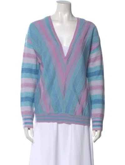 Pre-owned Tularosa Striped V-neck Sweater W/ Tags In Blue