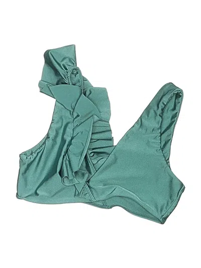 Pre-owned Tularosa Swimsuit Top Teal Solid Pattern Swimwear