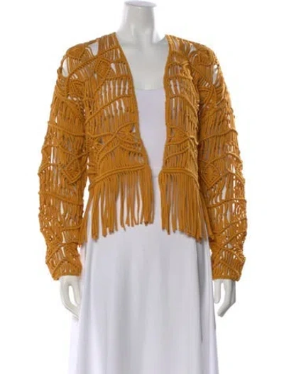 Pre-owned Tularosa Tweed Pattern Open Front Sweater In Yellow