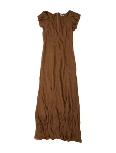 Pre-owned Tularosa V-neck Long Dress In Brown