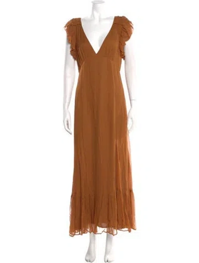 Pre-owned Tularosa V-neck Long Dress In Brown