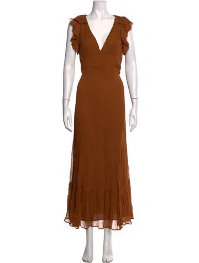 Pre-owned Tularosa V-neck Long Dress In Brown