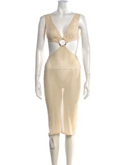 Pre-owned Tularosa V-neck Midi Length Dress In Neutral