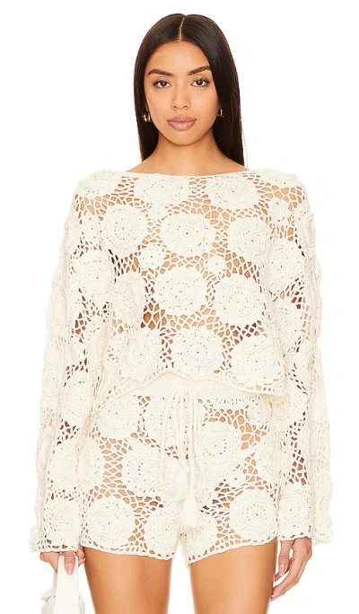 Tularosa Zephyr Floral Crochet Sweater In White