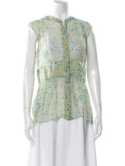 Pre-owned Tuleh Floral Print Crew Neck Blouse In Brown