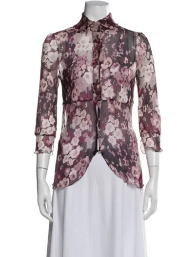 Pre-owned Tuleh Floral Print Three-quarter Sleeve Blouse In Multi