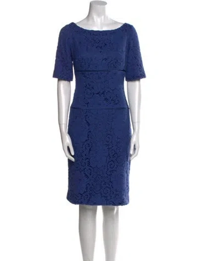 Pre-owned Tuleh Lace Pattern Knee-length Dress In Blue