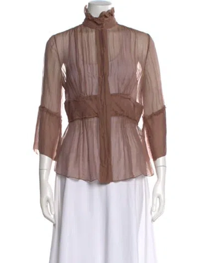 Pre-owned Tuleh Mock Neck Three-quarter Sleeve Blouse In Neutral