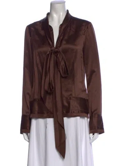 Pre-owned Tuleh Silk Tie Neck Blouse In Brown