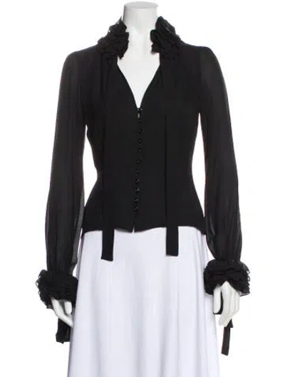 Pre-owned Tuleh Silk V-neck Blouse In Black