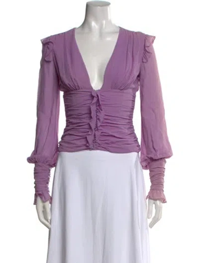 Pre-owned Tuleh Silk V-neck Blouse In Purple