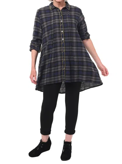 Tulip Clothing Bernadine Button Down Shirt In Bathgate Flannel In Blue