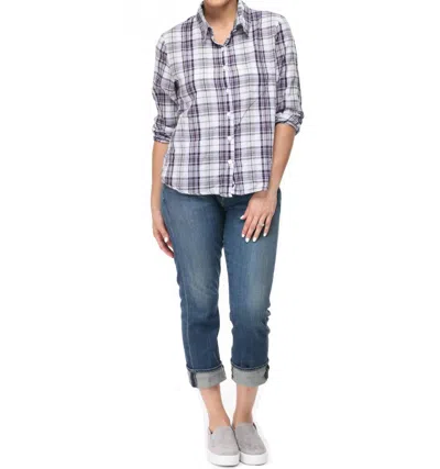 Tulip Clothing Boyfriend Button-front Shirt In Lilac Plaid In Blue