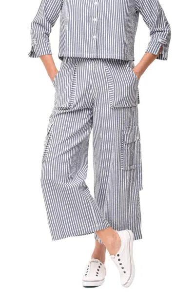 Tulip Clothing Calista Cargo Pant In Marina White Seersucker Stripe In Gray