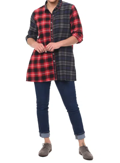 Tulip Clothing Delma Mixed Plaid Shirt In Multi Flannel In Red