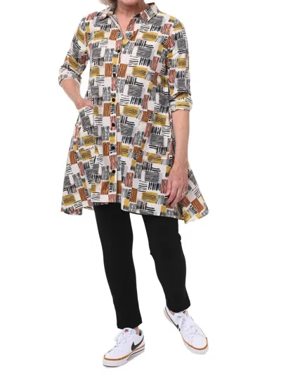 Tulip Clothing Destin Button Down Tunic In Rhythm In Beige