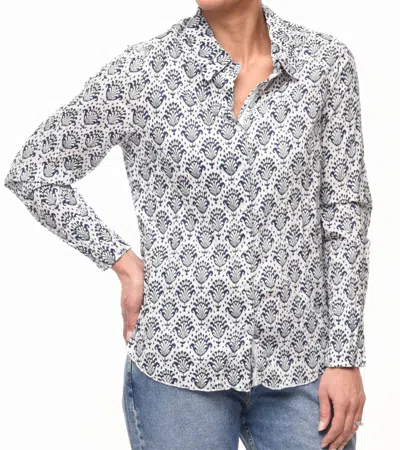 Tulip Clothing Gretchen Button Down Blouse In Palms In White