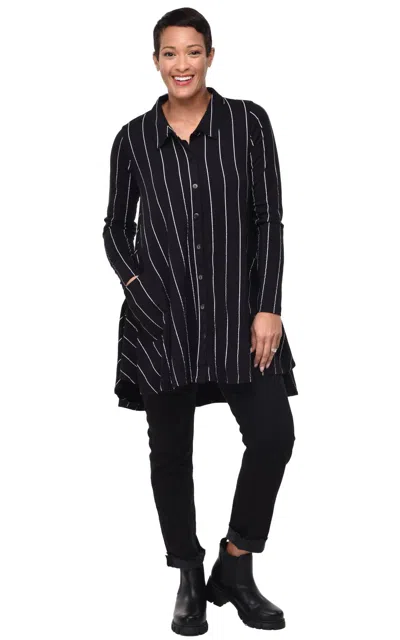 Tulip Clothing Lauryn Button Down Top In Black Metro Stripe