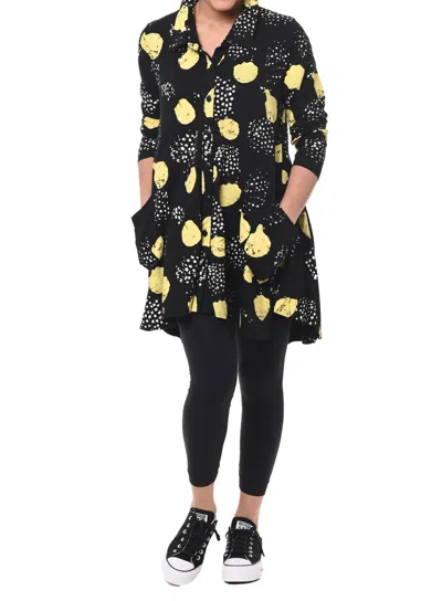 Tulip Clothing Lauryn Button Down Tunic Shirt In Forsythia In Black