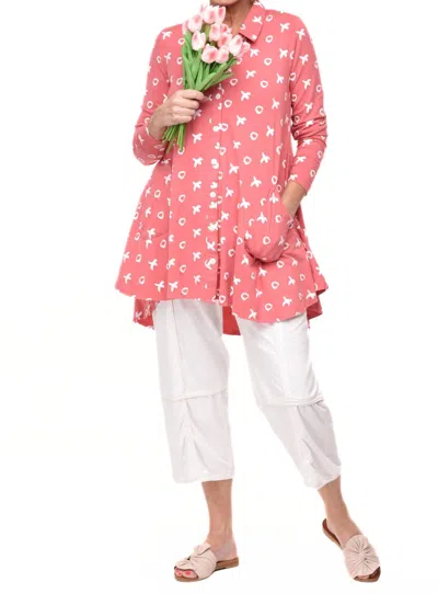 Tulip Clothing Lauryn Button Down Tunic Shirt In Paradise Xo In Pink