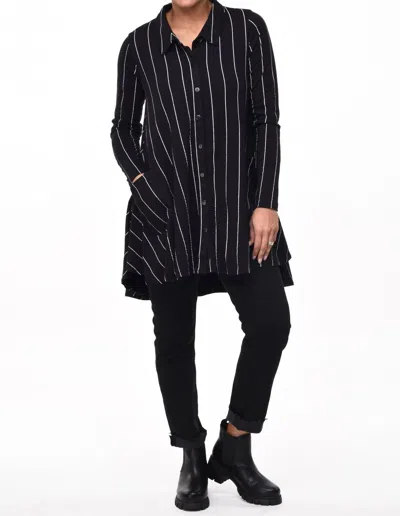 Tulip Clothing Lauryn Button Down Tunic/dress In Black Metro Stripe