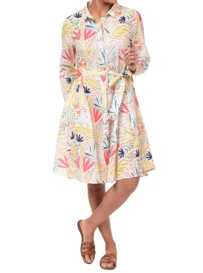 Tulip Clothing Perrin Whimsy Floral Cotton Shirt Dress In Multi