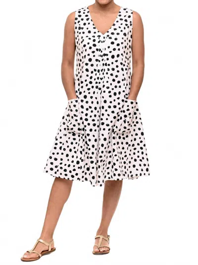 Tulip Clothing Poppie V-neck Dress In White Doodle Dot In Pink