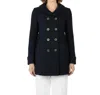 Tulle Double Breasted Coat With Shawl Collar In Navy Blue In Blue