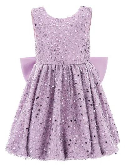 Tulleen Kids' Ainsley Oversized-bow Sequined Dress In Purple