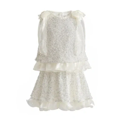 Tulleen Kids' Althea Glitter Ruffled Skirt Set In White