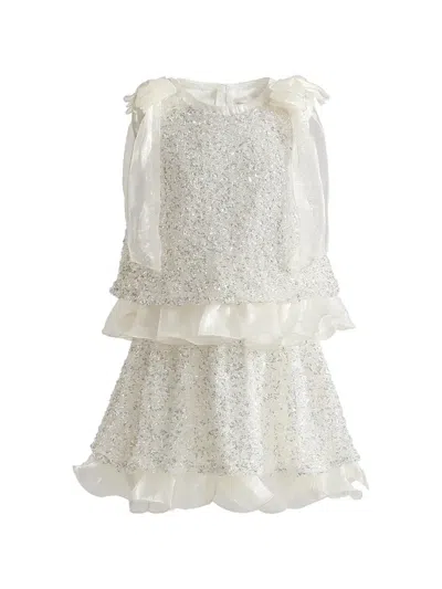 Tulleen Kids' Althea Glitter Ruffled Skirt Set In White
