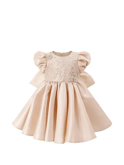 Tulleen Kids' Altura Satin Bow-detail Dress In Brown
